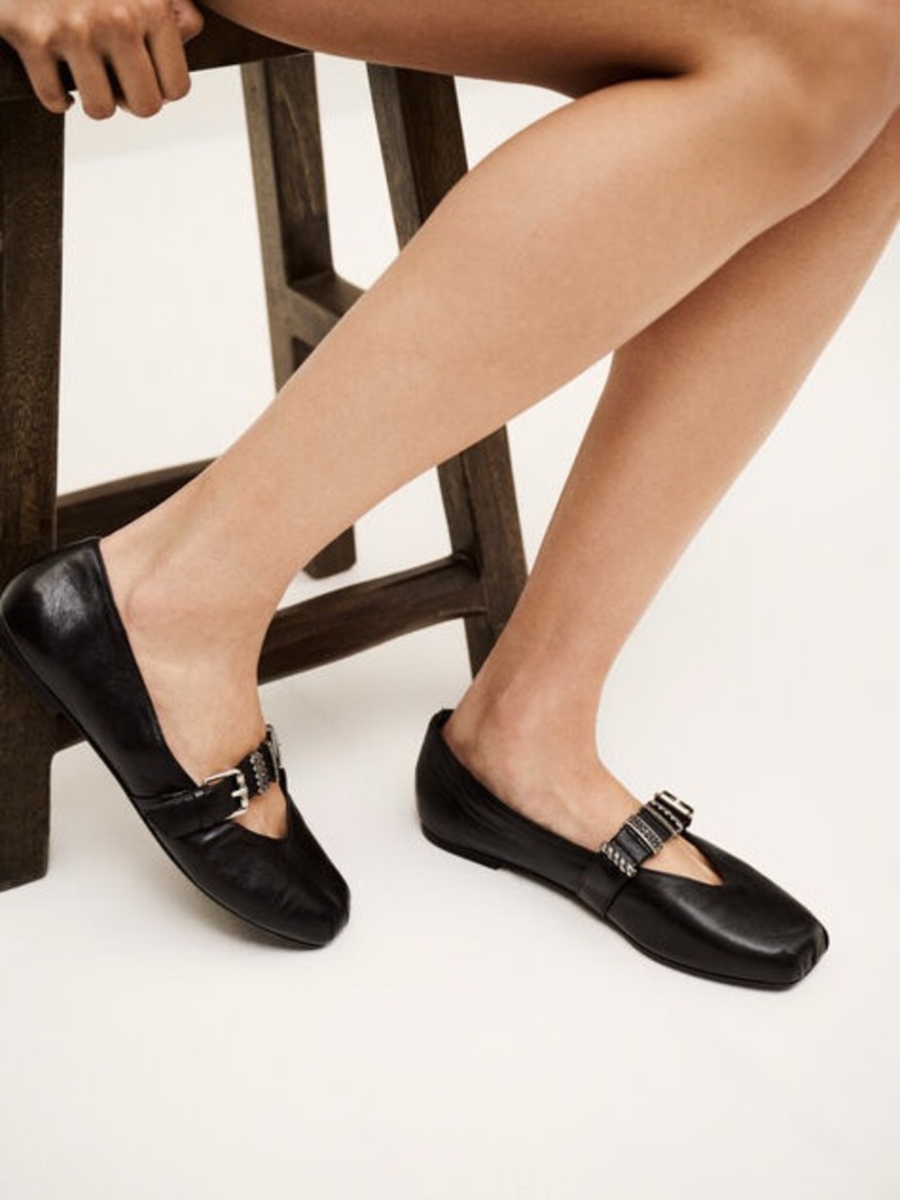 ba&sh Cherkane Leather Mary Jane Ballet Flats
